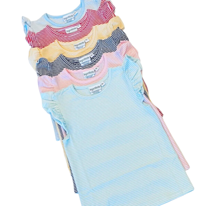 Knit Stripe Flutter Sleeve Shirt