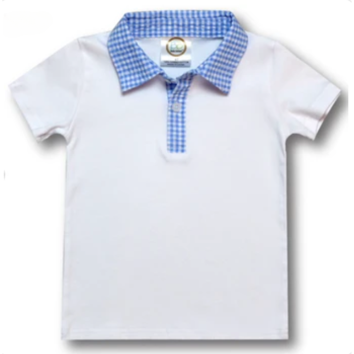 Boy's Short Sleeve Polo w/ Gingham Trim