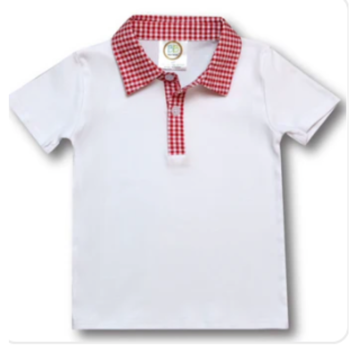 Boy's Short Sleeve Polo w/ Gingham Trim